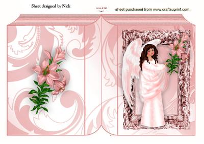 Angel with Pink Lillies, in Frame Folded Book