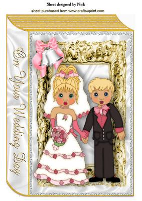 Wedding Couple with Pink Bells in Frame Book A4