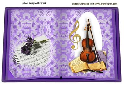 Violin and Flowers, on Lace Open Book A4