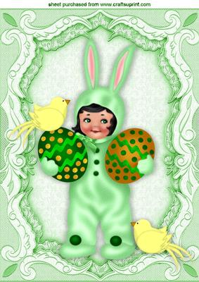 Easter Bunny Girl with Eggs, and Little Yellow Birds A4