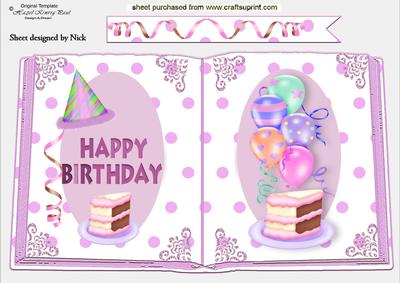 Yummy Birthday Cake and Balloons, Open Book A4