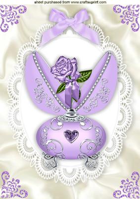 Purple Rose in Porcelain Egg with Bow on Lace A4