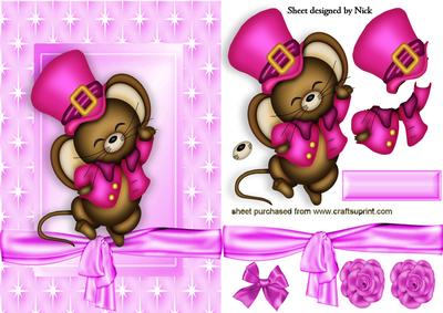 Cute Little Mouse in Pink, Pink Star Frame