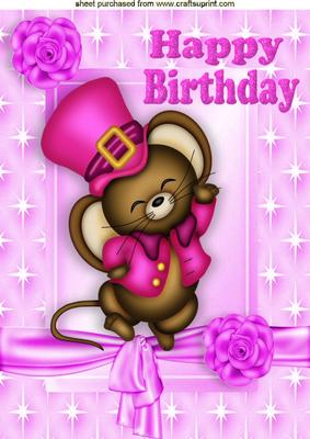 Cute Little Mouse in Pink, Pink Star Frame A4