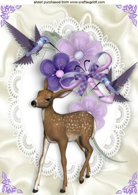 Pretty Deer, with Kingfisher, and Flowers on Lace A4
