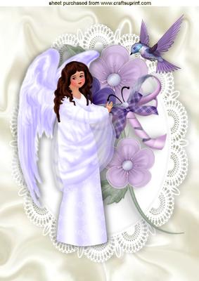 Angel with Kingfisher and Flowers on Lace A4