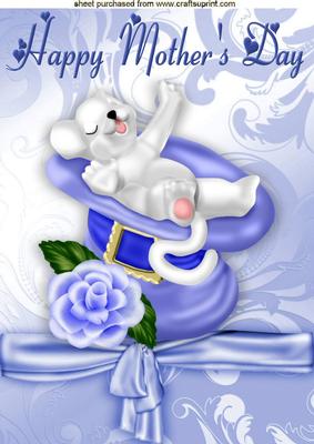 White Mouse in Blue Hat with Bow for Mothers Day A4