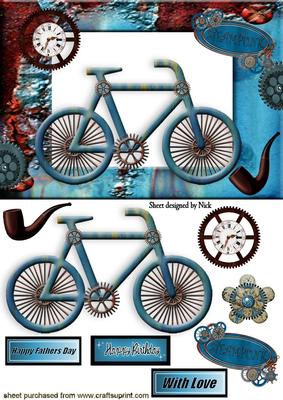 Steampunk Bicycle, with Pipe and Clock in Frame