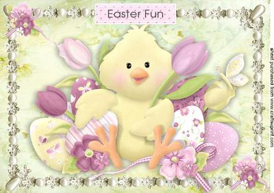 Easter Fun with Little Yellow Chick in Pearl Frame A4
