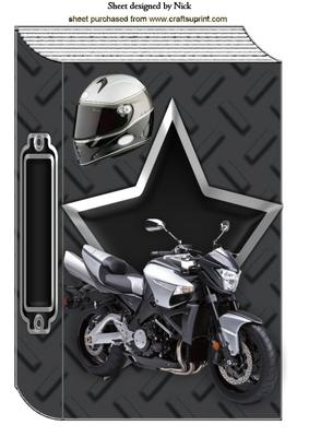 Motorbike with Helmet on a Book A4
