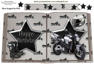 Motorbike with Biker Boots and Helmet Open Book A4