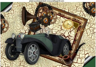 Vintage Car with Steampunk Nostalgia Lovely Memories A4