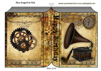 Old Gramophone with Pipe and Clock Folded Book