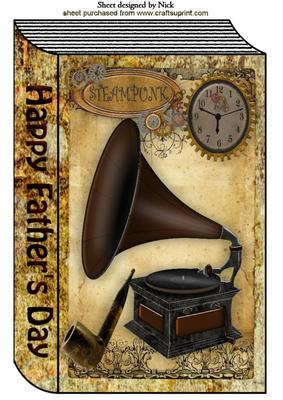 Old Gramophone with Pipe and Clock Fathers Day A4 Book