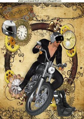 Biker Dude with Boots Steampunk Frame and Helmet A4