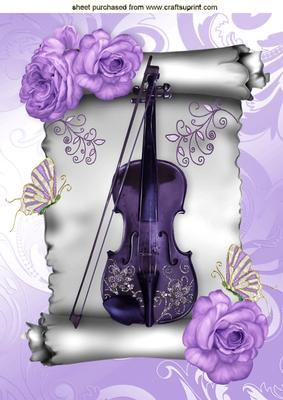 Purple Roses with Purple Violin on Silver Scroll A4