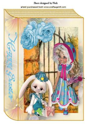 Cute Little Easter Bunny and Little Girl, Book A4