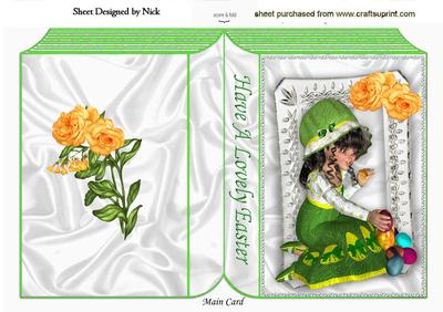 Little Girl with Easter Egg in Bonnet on Folded Book