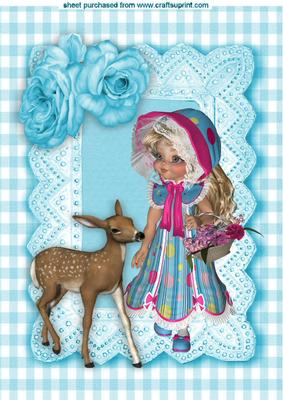 Little Girl with Basket of Flowers with a Deer A4