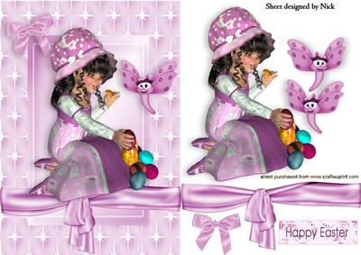 Little Girl in Easter Bonnet with Cheeky Butterflies
