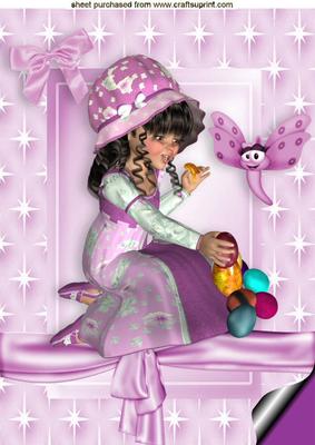 Little Girl in Easter Bonnet with Cheeky Butterfly A4