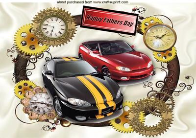 Sports Cars in Steampunk Frame for Fathers Day A4