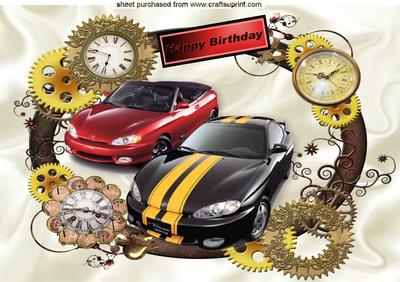 Sports Cars in Clock Steampunk Frame A4