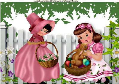 Little Girl with Easter Bunny and Lady A4