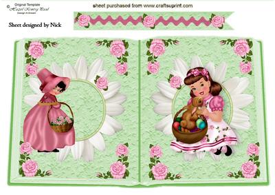 Little Girl with Easter Bunny and Lady Open Book A4