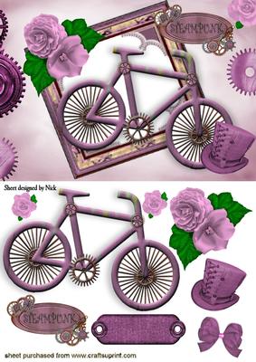 Ladies Pink Steampunk Bike with Pink Roses and Hat