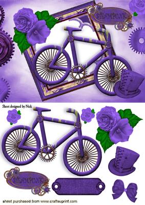 Ladies Purple Steampunk Bike with Hat and Roses