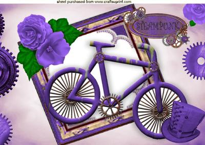 Ladies Purple Steampunk Bike with Roses and Hat A4