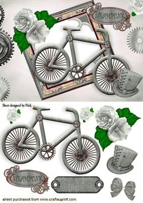 Ladies Silver Steampunk Bike with Roses and Hat