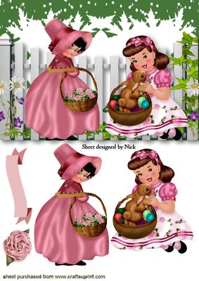 Little Girl with Easter Bunny and Lady A5