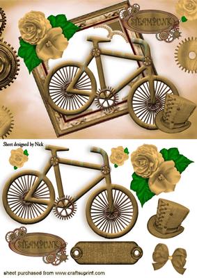Ladies Gold Steampunk Bike with Roses and Hat
