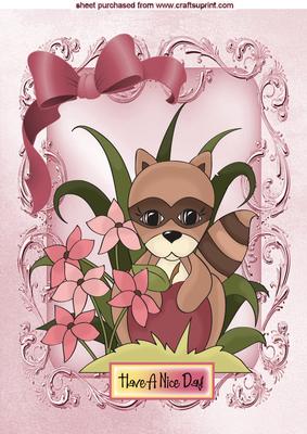 Little Raccoon Hiding in Some Flowers with Big Bow A4