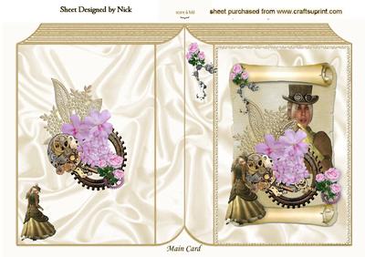 Steampunk Lady on a Scroll with Pink Roses Folded Book