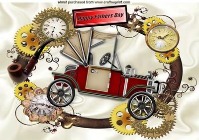 Vintage Car in Steampunk Clock Frame for Fathers Day A4
