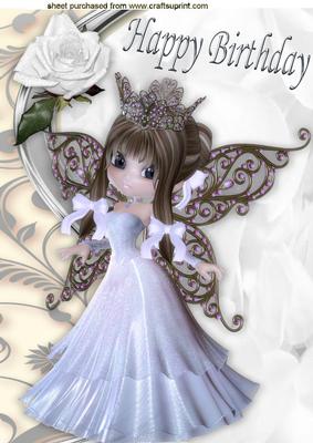 Pretty Fairy in White, with White Rose A4