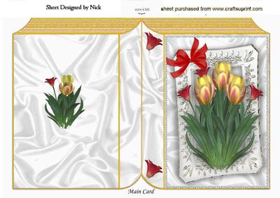 Red/yellow Tulips in Gold Folded Book with Red Bow