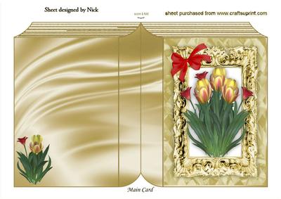 Gold Folded Book with Yellow and Red Tulips with Red Bow