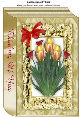 Thinking of You, Red/yellow Tulips on Gold Folded Book A4