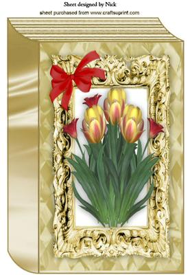 Gold Frame of Pretty Tulips in Yellow and Red Book A4