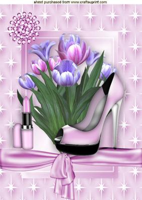 Pretty Lilac and Pink Tulips with Pink Shoe and Lippy A4