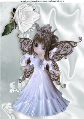 Pretty Fairy in White, with White Rose A4