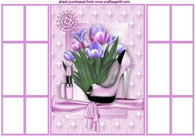 Pretty Pink Ladies Shoes with Pink and Lilac Tulips Gatefold
