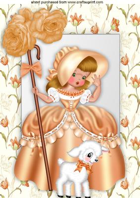 Little Bo Peep in Peach with Little Lamb and Peach Roses A4