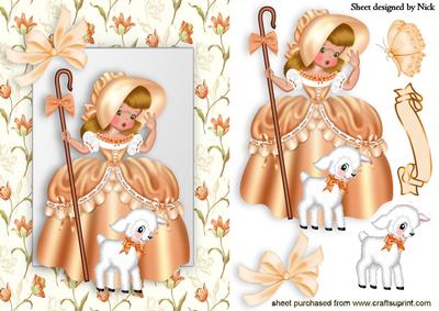 Little Bo Peep in Peach with Little Lamb and Peach Bow