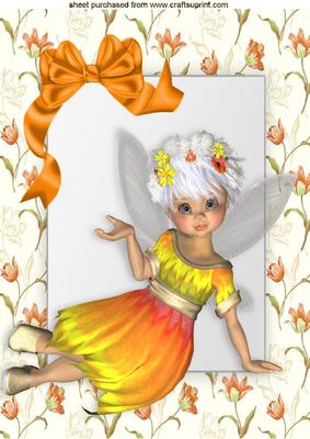 Peach Fairy in Flower Frame with Big Bow A4