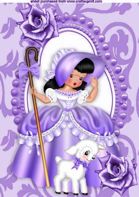 Little Bo Peep in Lilac with Little Lamb and Lilac Roses A4